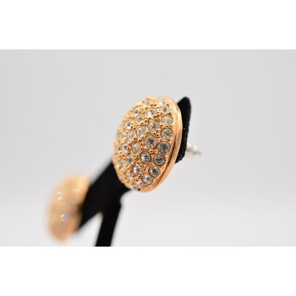 Roman Vintage Earrings Gold Rhinestone Crystal Round Ball Signed 1980s Bin1 - Picture 10 of 12